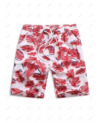 Leaves Print Drawstring Bohemian Shorts
