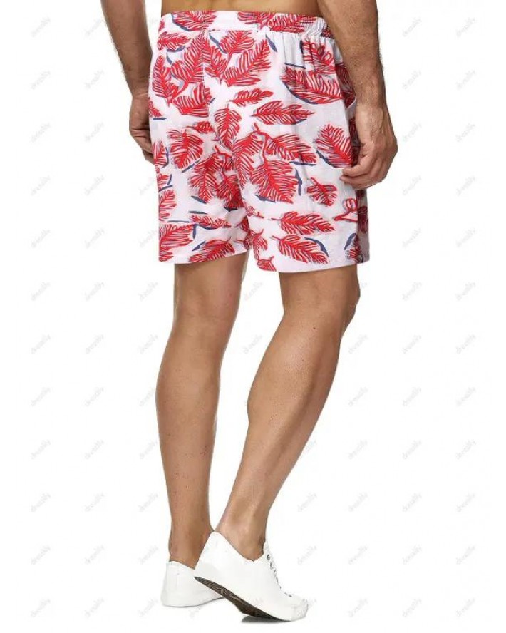 Leaves Print Drawstring Bohemian Shorts