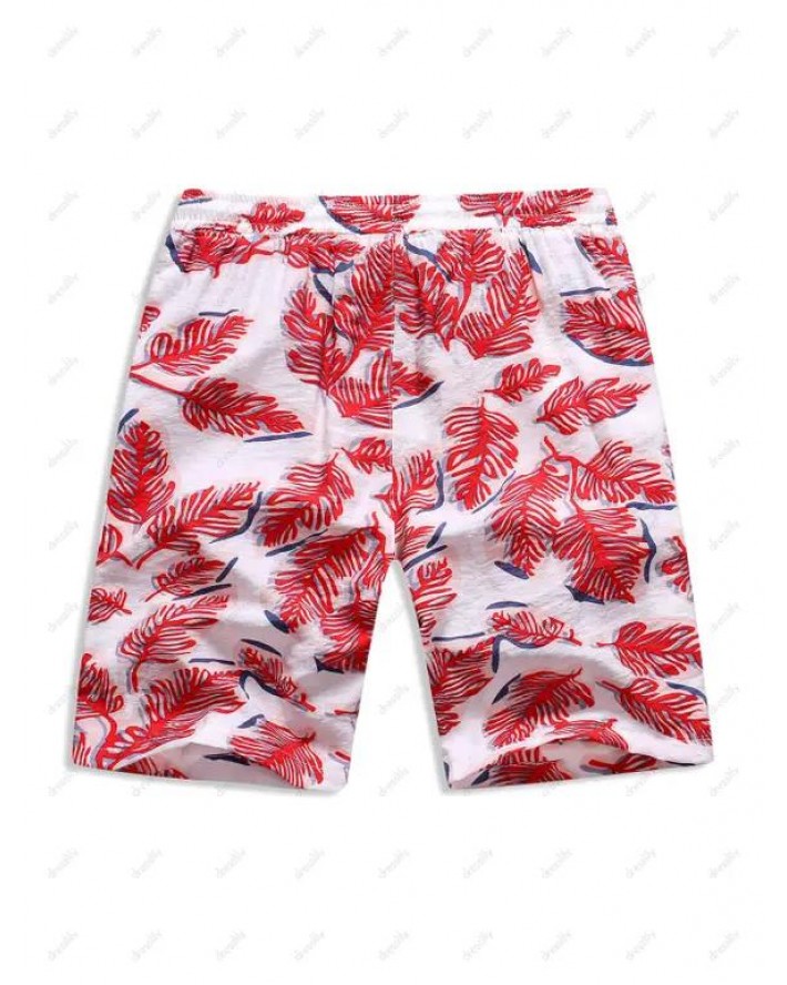 Leaves Print Drawstring Bohemian Shorts