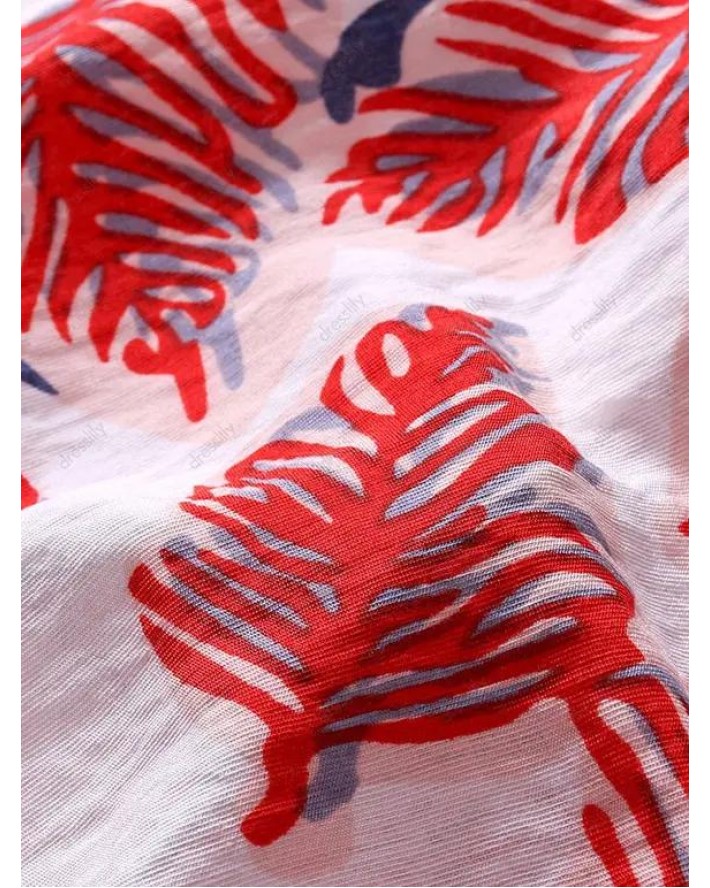 Leaves Print Drawstring Bohemian Shorts