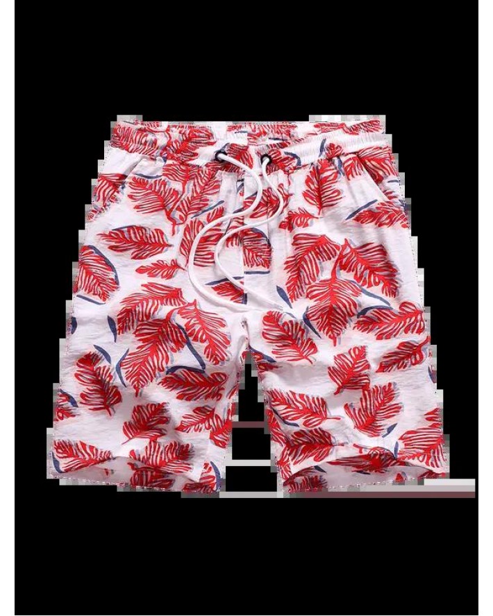 Leaves Print Drawstring Bohemian Shorts