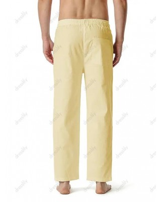 Casual Pants Solid Color Pants Drawstrings Straight Leg Pockets Trendy Long Pants