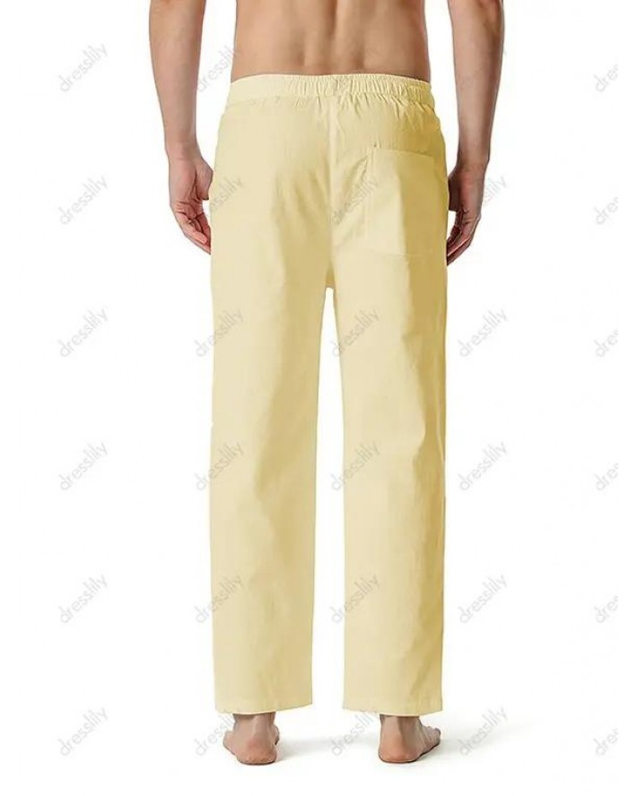 Casual Pants Solid Color Pants Drawstrings Straight Leg Pockets Trendy Long Pants