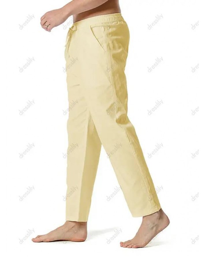 Casual Pants Solid Color Pants Drawstrings Straight Leg Pockets Trendy Long Pants