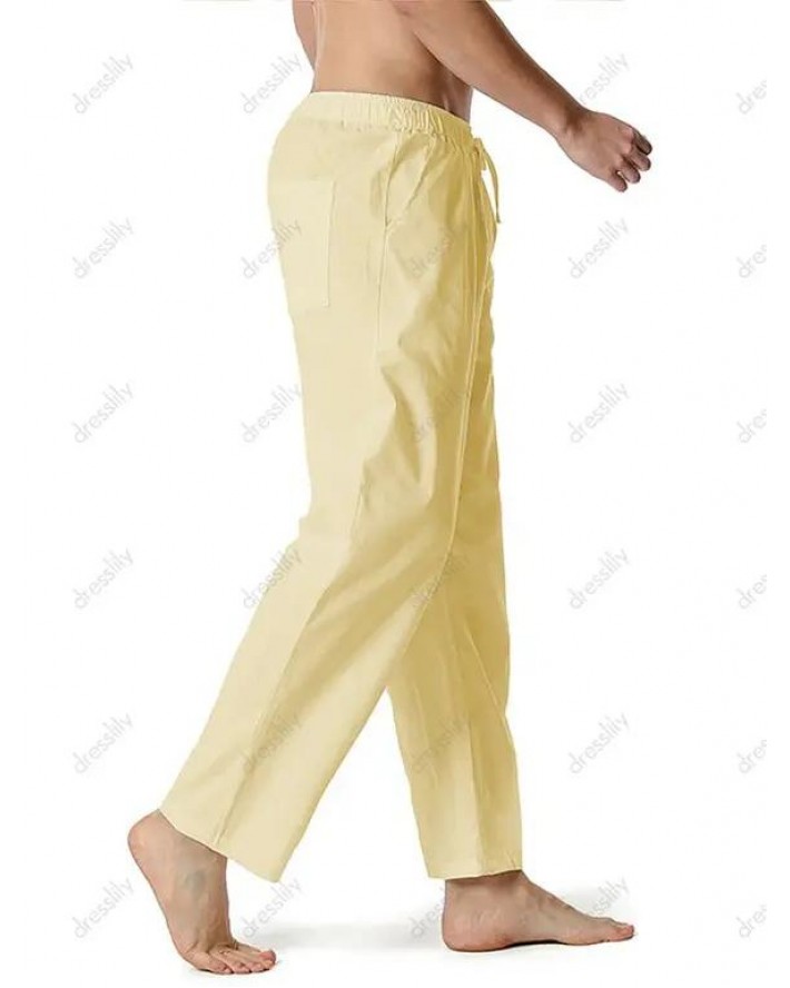 Casual Pants Solid Color Pants Drawstrings Straight Leg Pockets Trendy Long Pants