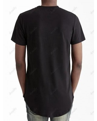 Rhombus Curved Hem Slit Zipper T Shirt