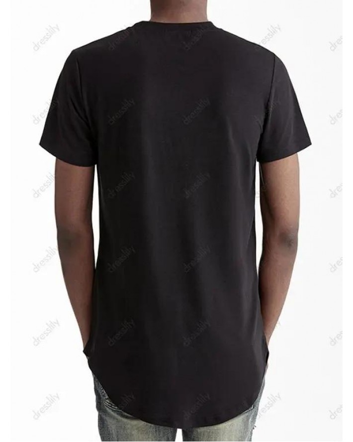 Rhombus Curved Hem Slit Zipper T Shirt