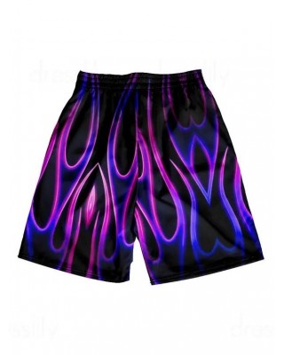 Flame Allover Print Beach Shorts Drawstring Elastic Waist Casual Shorts