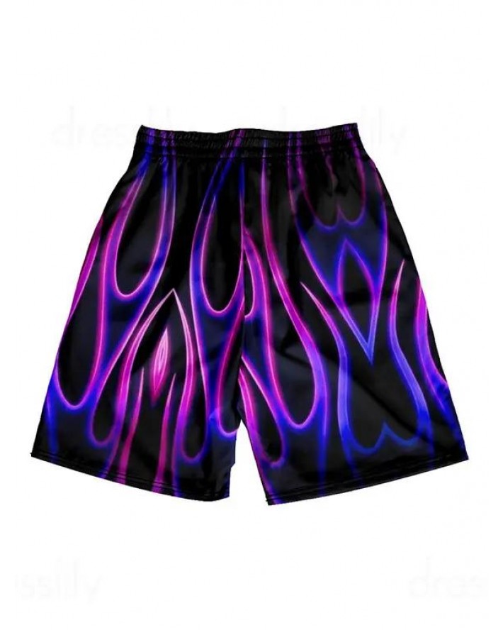 Flame Allover Print Beach Shorts Drawstring Elastic Waist Casual Shorts