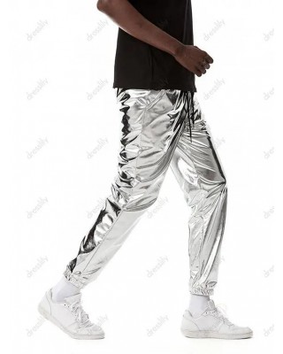 Sparkly Metallic Print Disco Pants Drawstring Waist Beam Feet Party Club Pants
