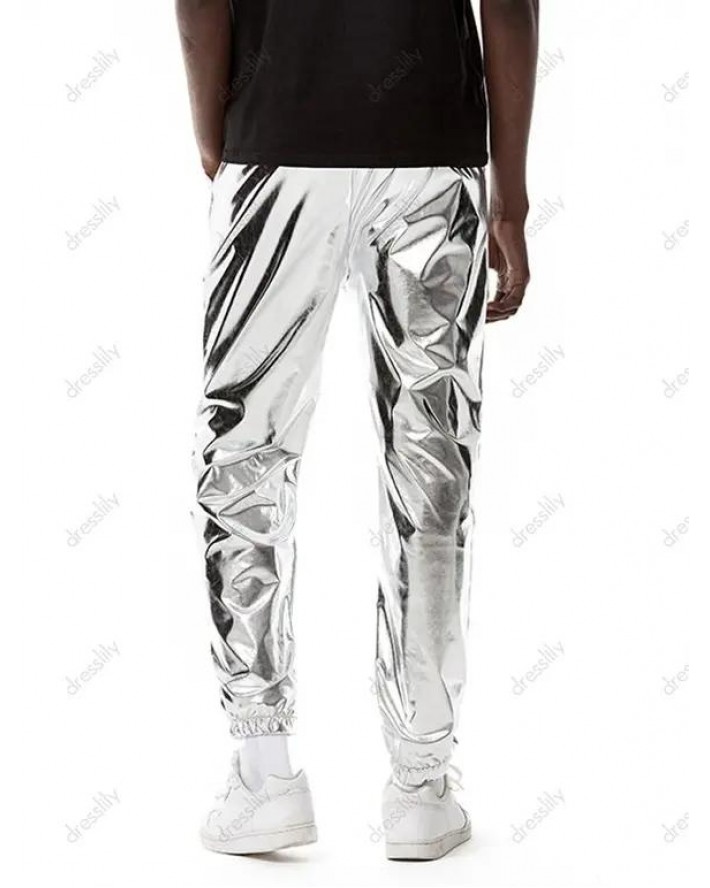 Sparkly Metallic Print Disco Pants Drawstring Waist Beam Feet Party Club Pants