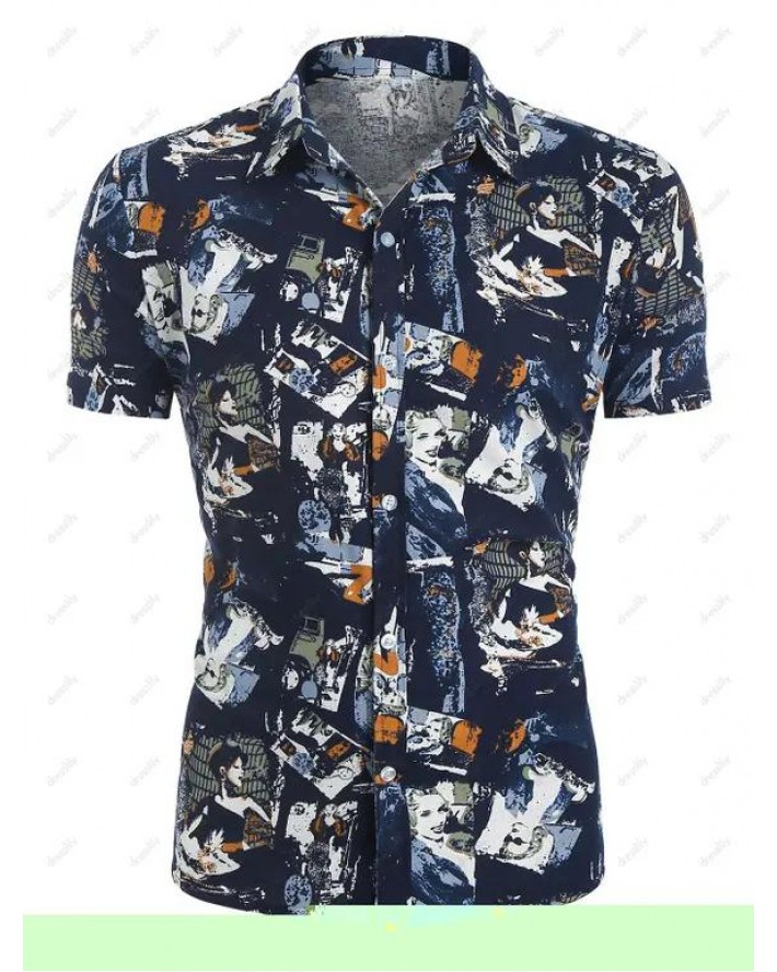 Allover Figure Print Short Sleeve Shirt