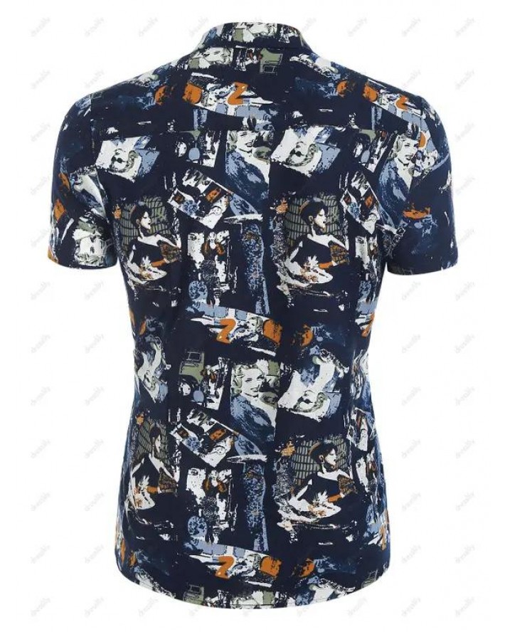 Allover Figure Print Short Sleeve Shirt