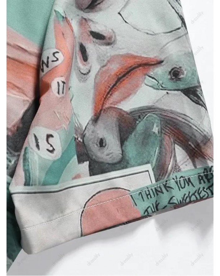 Marine Life Floral Vacation Button Up Shirt
