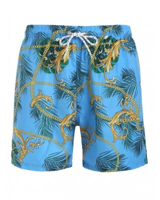 Baroque Tropical Leaf Print Board Shorts