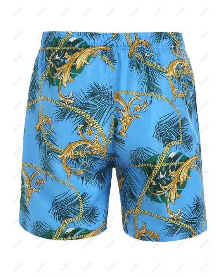 Baroque Tropical Leaf Print Board Shorts