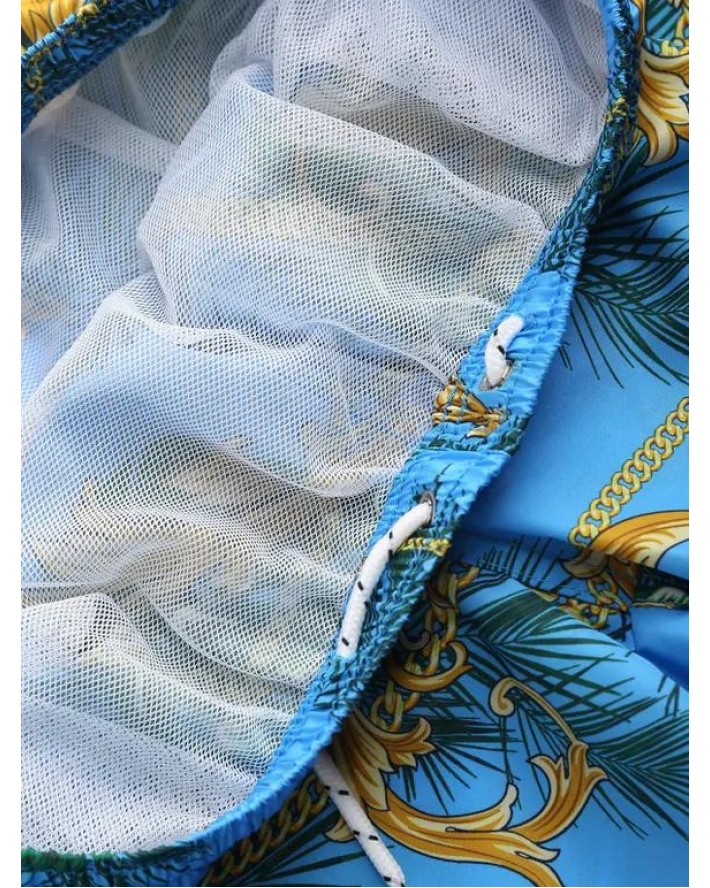 Baroque Tropical Leaf Print Board Shorts