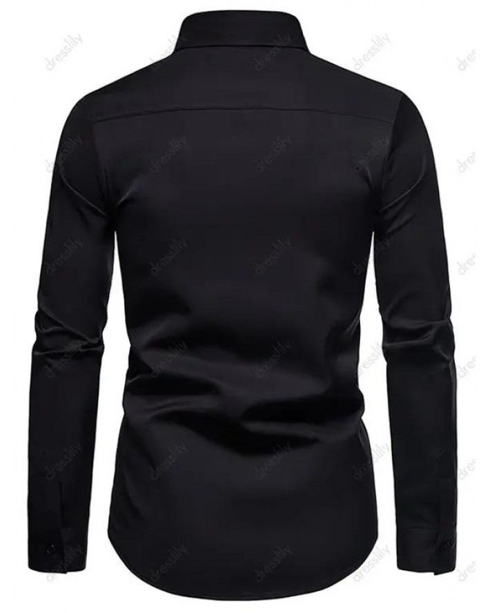 Glitter Bronzing Flower Vintage Shirt Long Sleeve Hidden Button Semi Formal Shirt