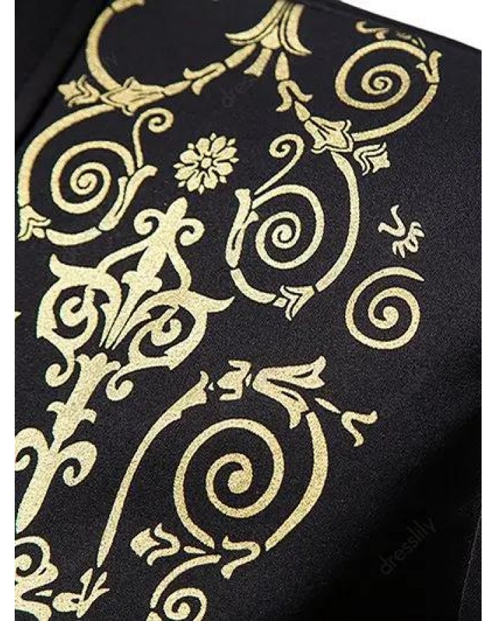 Glitter Bronzing Flower Vintage Shirt Long Sleeve Hidden Button Semi Formal Shirt
