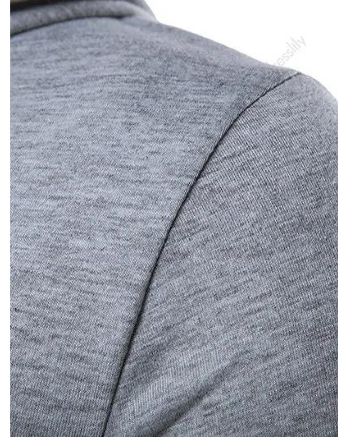 Drawstring Curved Hem Zipper Slit Hooded T Shirt