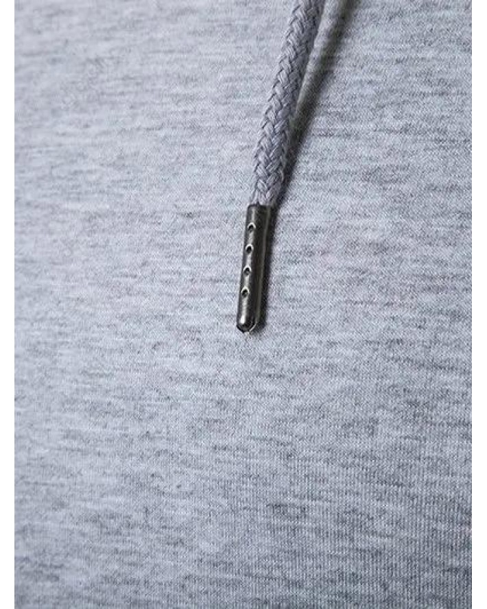 Drawstring Curved Hem Zipper Slit Hooded T Shirt