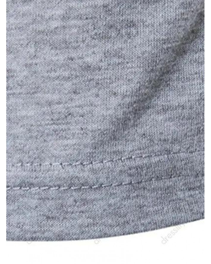Drawstring Curved Hem Zipper Slit Hooded T Shirt