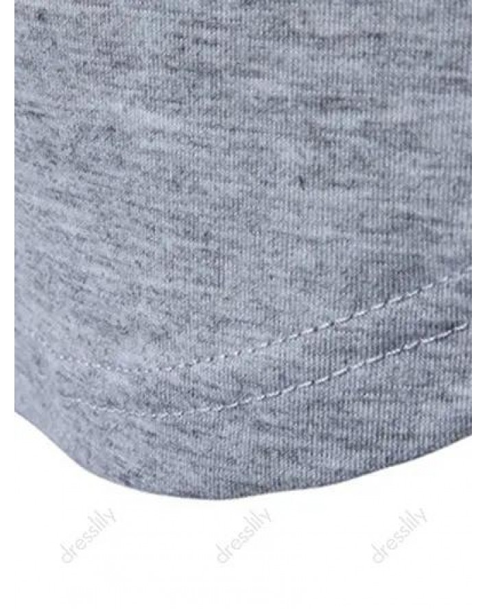 Drawstring Curved Hem Zipper Slit Hooded T Shirt