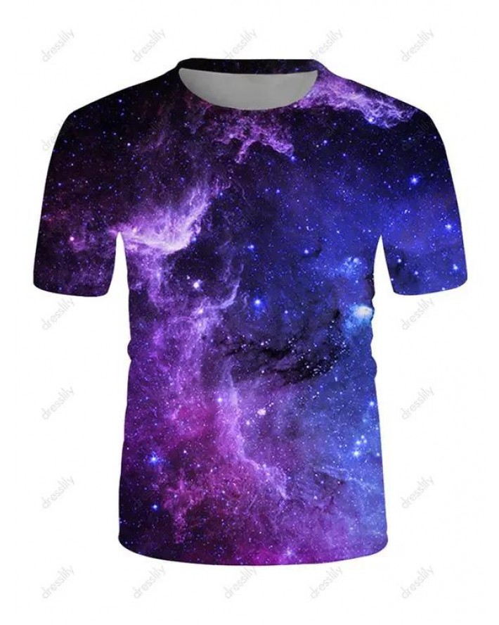 Galaxy Print Perforated Short Sleeve Tee