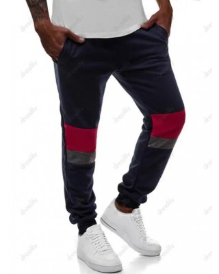 Colorblock Panel Sport Jogger Sweatpants Drawstring Waist Beam Feet Casual Sweatpants