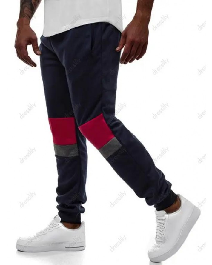 Colorblock Panel Sport Jogger Sweatpants Drawstring Waist Beam Feet Casual Sweatpants