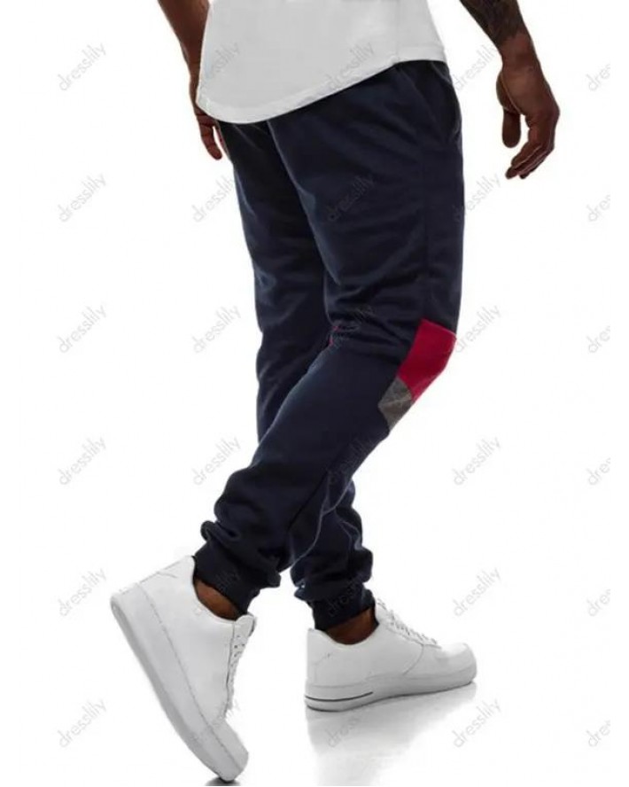 Colorblock Panel Sport Jogger Sweatpants Drawstring Waist Beam Feet Casual Sweatpants