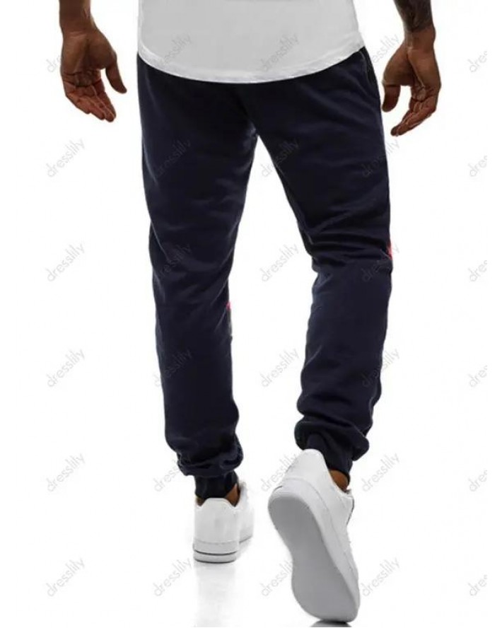 Colorblock Panel Sport Jogger Sweatpants Drawstring Waist Beam Feet Casual Sweatpants