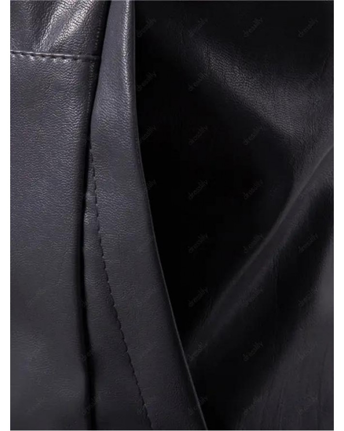 Hooded Zip Up Faux Leather Jacket