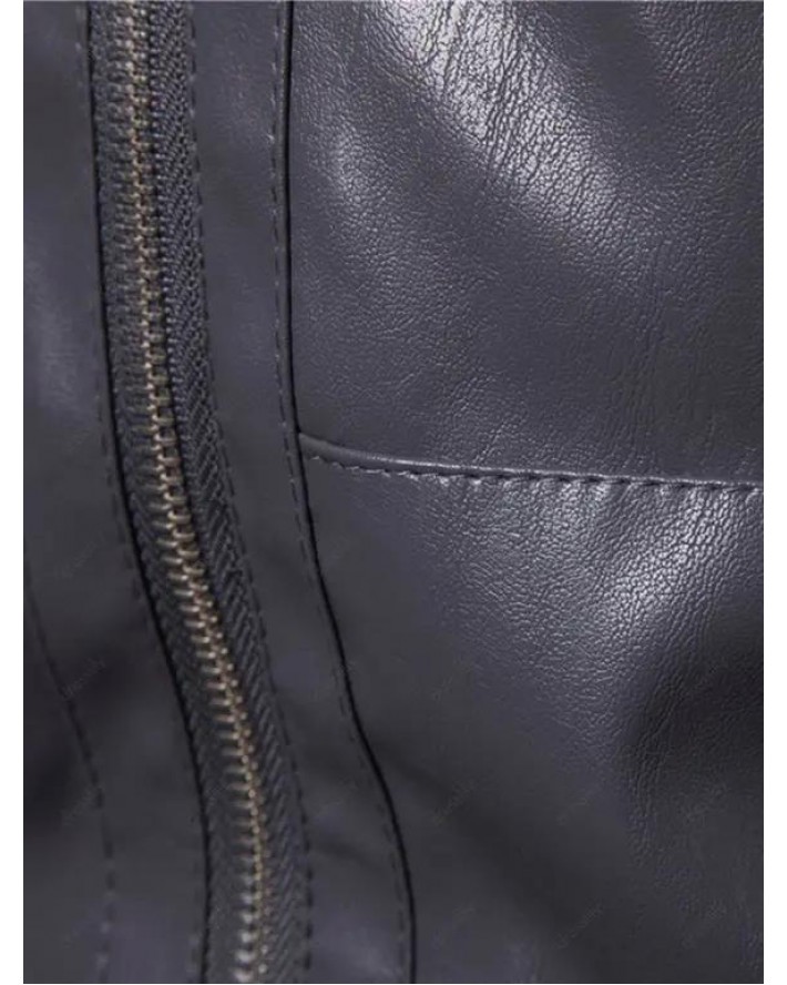 Hooded Zip Up Faux Leather Jacket