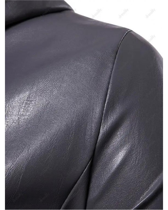 Hooded Zip Up Faux Leather Jacket