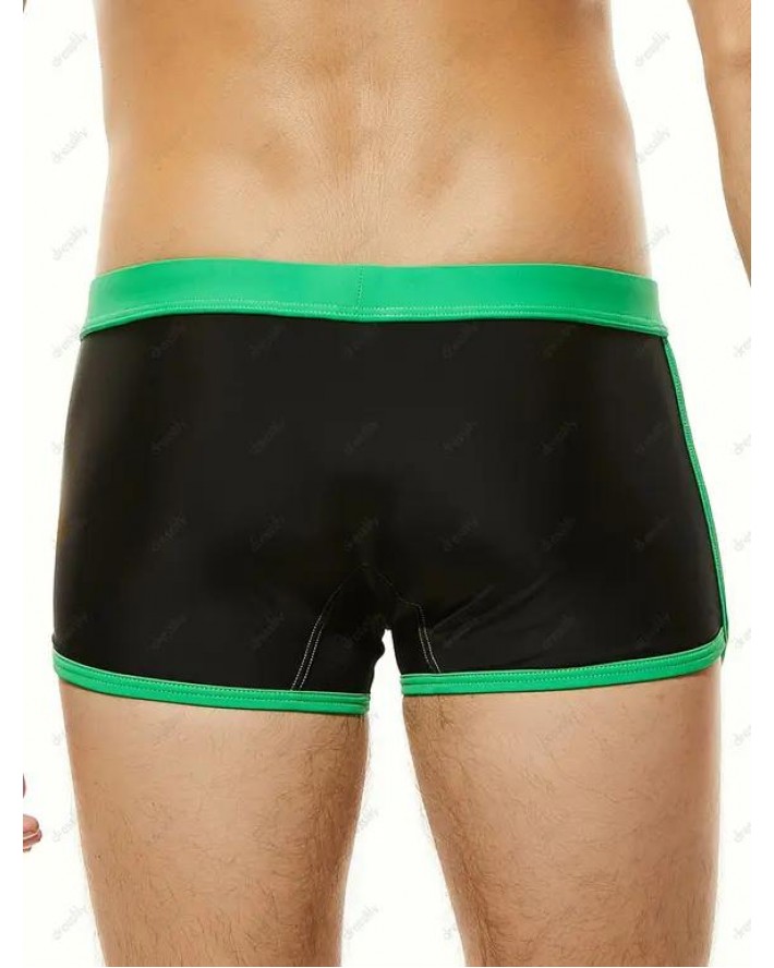 Sporty Swimming Trunks Ringer Drawstrings Number Print Short Skinny Swimming Bottom