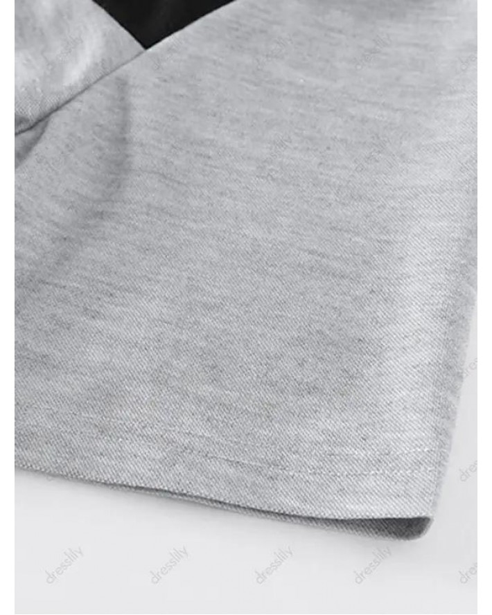 Colorblock Panel Short Sleeve T-shirt A Quarter Button Turndown Collar Sport Tee