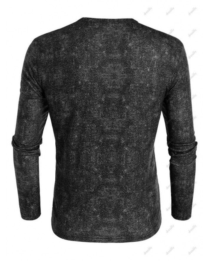 Vintage T Shirt Badge Letter Cross Print Long Sleeve Half Button Round Neck Casual Tee