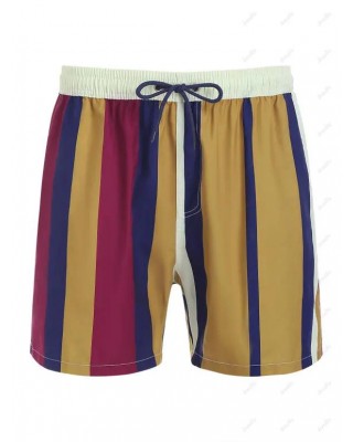 Colorblock Vertical Stripe Drawstring Shorts