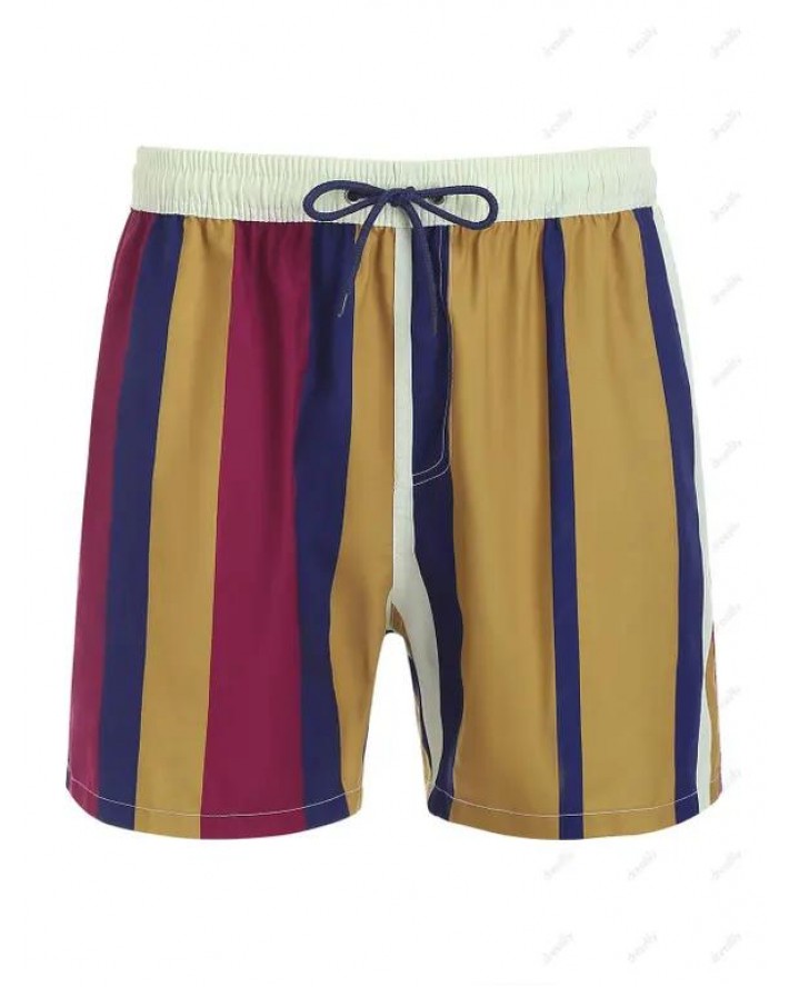 Colorblock Vertical Stripe Drawstring Shorts