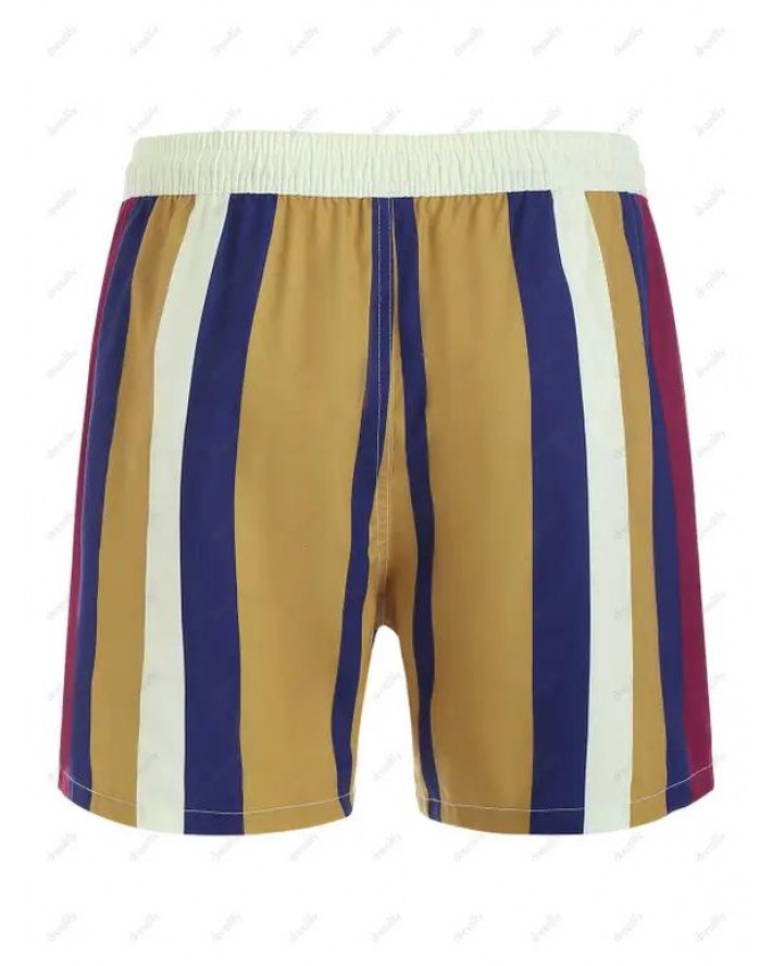 Colorblock Vertical Stripe Drawstring Shorts