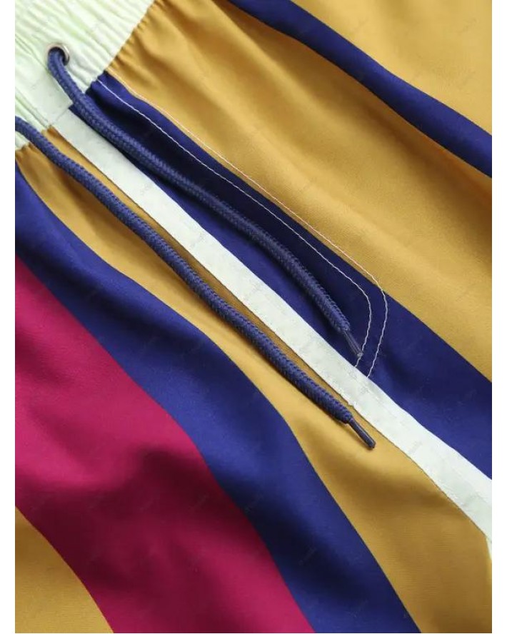 Colorblock Vertical Stripe Drawstring Shorts