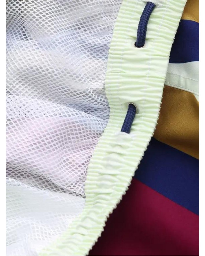 Colorblock Vertical Stripe Drawstring Shorts