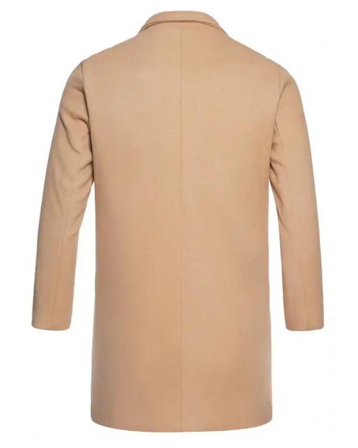 Plain Color Coat Side Pocket Full Sleeve Turn Down Collar Button Up Long Coat
