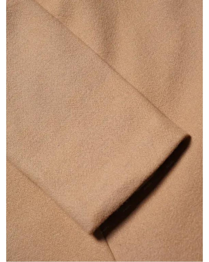 Plain Color Coat Side Pocket Full Sleeve Turn Down Collar Button Up Long Coat