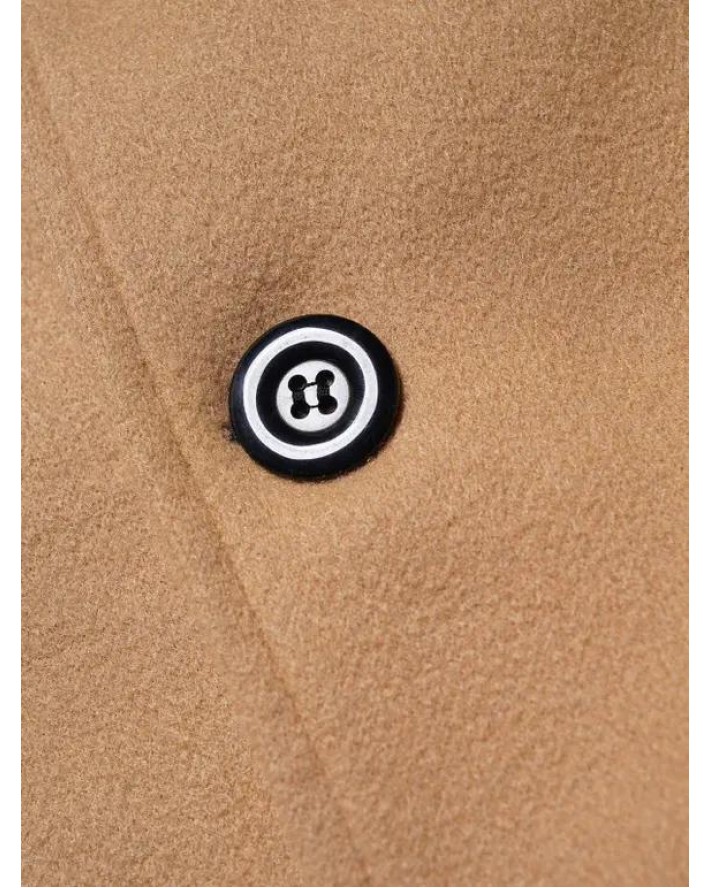 Plain Color Coat Side Pocket Full Sleeve Turn Down Collar Button Up Long Coat