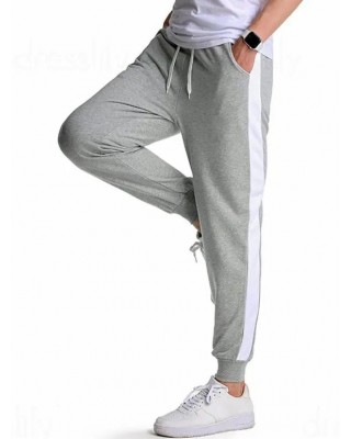 Contrast Colorblock Sweatpants Elastic Waist Drawstring Sport Jogger Pants
