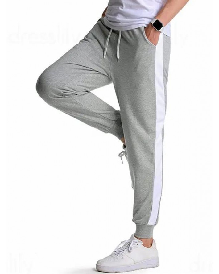 Contrast Colorblock Sweatpants Elastic Waist Drawstring Sport Jogger Pants
