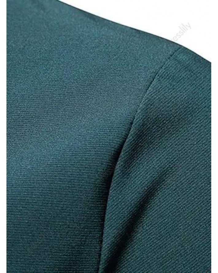 Pleated Casual Shirt Plain Color Long Sleeve Stand Collar Button-up Shirt