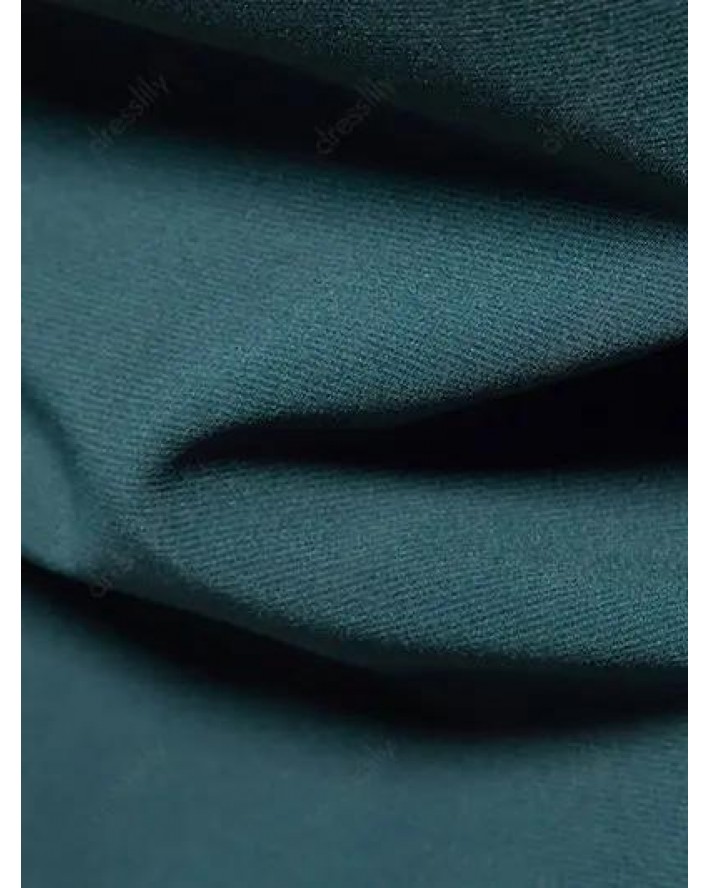 Pleated Casual Shirt Plain Color Long Sleeve Stand Collar Button-up Shirt